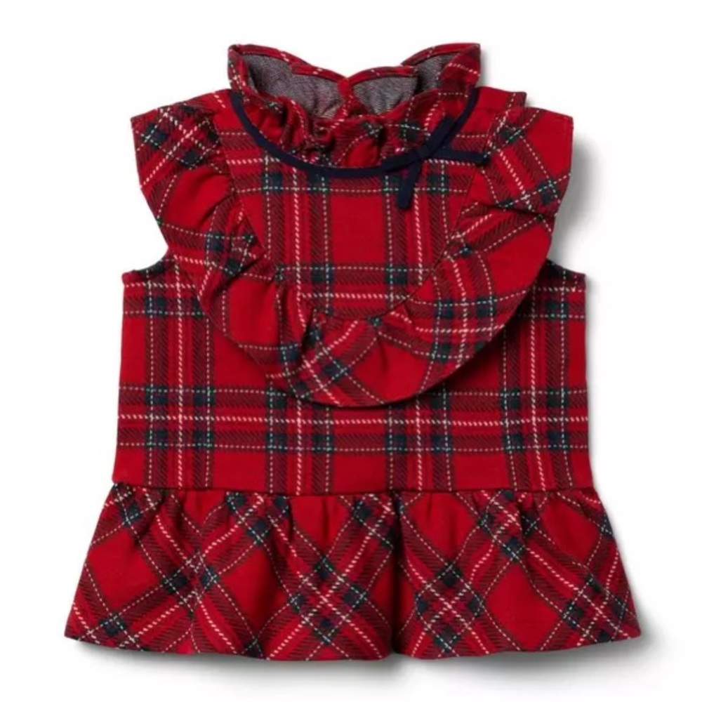 Janie and Jack Red Plaid Ruffle Peplum Top